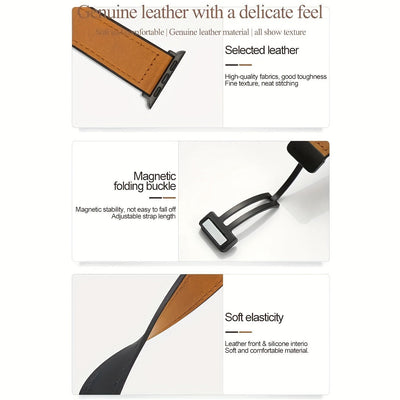 Genuine Calfskin Leather Watch Band, with Magnetic Clasp