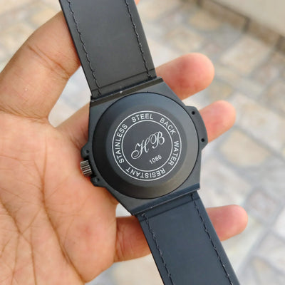 HUB-1086 Leather Strap Watch (Black)