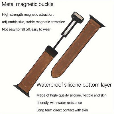 Genuine Calfskin Leather Watch Band, with Magnetic Clasp