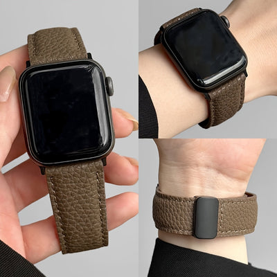 Litchi Pattern Patent Apple Watch Strap with Magnetic Folding Buckle