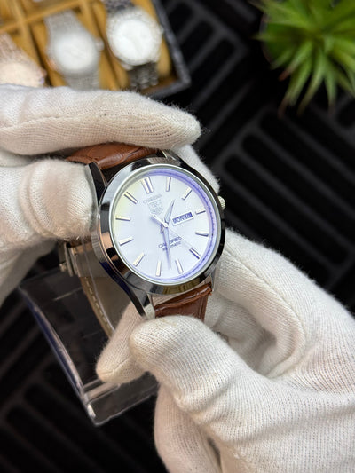 Carrera Leather Strap Men's Watch - White & Brown