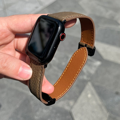 Litchi Pattern Patent Apple Watch Strap with Magnetic Folding Buckle