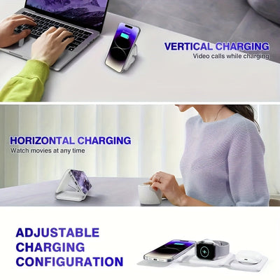 Lightweight 3-in-1 Wireless Charging Station, Foldable,