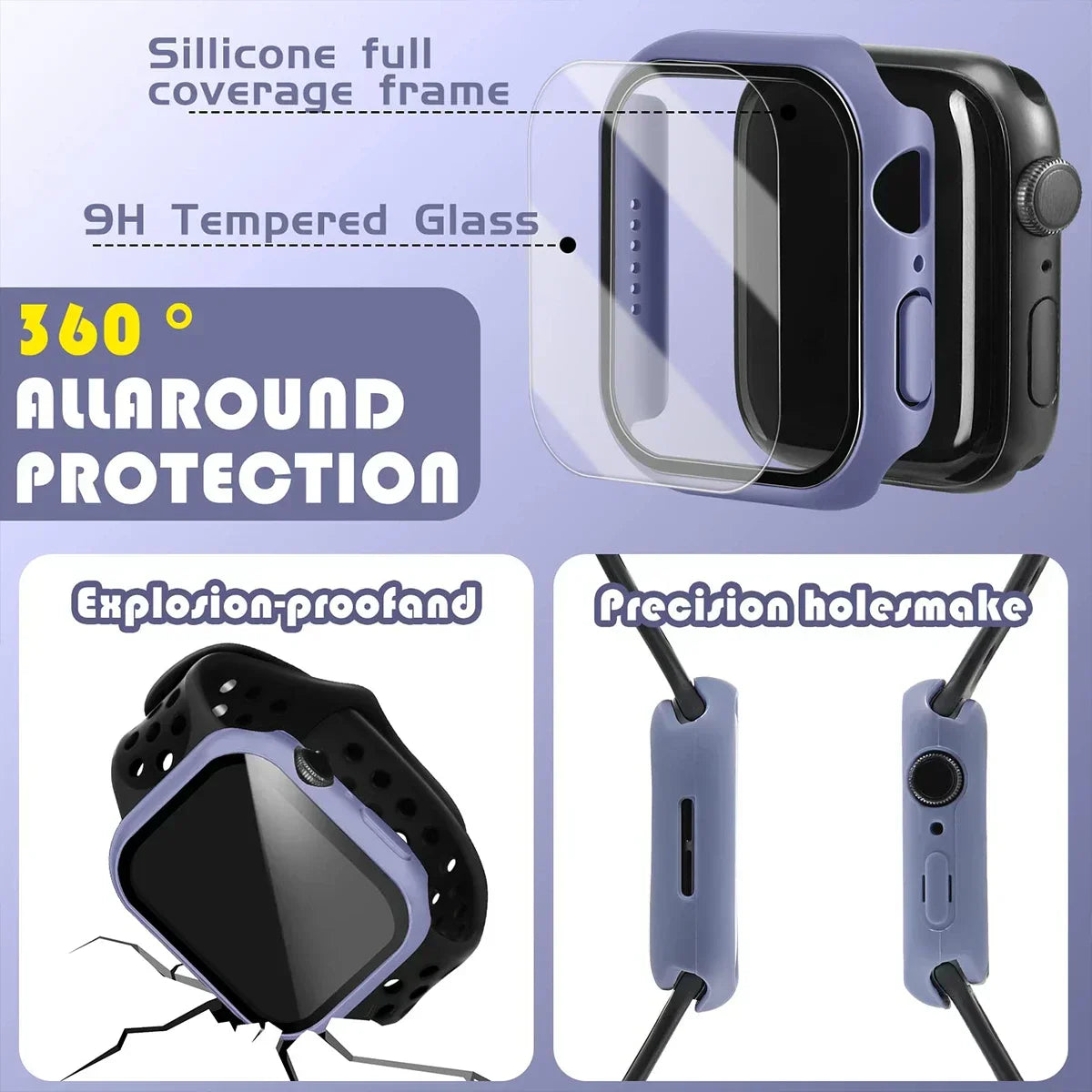 Tempered Glass+Cover For Apple watch Case