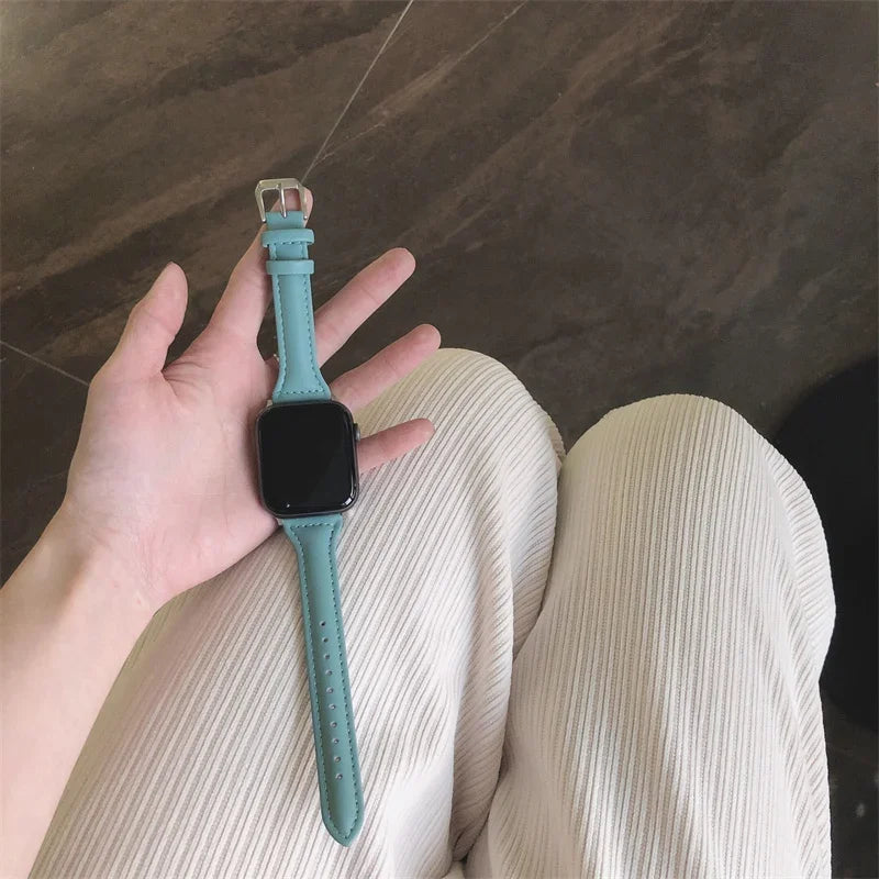 Slim leather strap for Apple Watch band 49mm series 7 8 9 41mm/45mm 38mm/42mm Wrist bracelet iWatch SE 6 5 4 3 40mm/44mm ultra-2