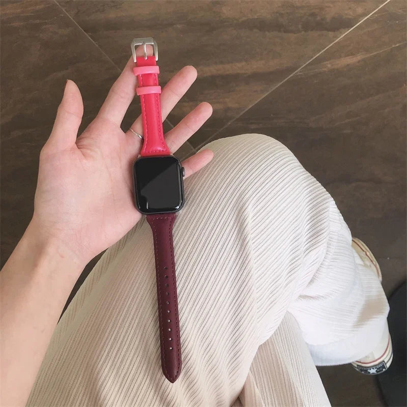 Slim leather strap for Apple Watch band 49mm series 7 8 9 41mm/45mm 38mm/42mm Wrist bracelet iWatch SE 6 5 4 3 40mm/44mm ultra-2