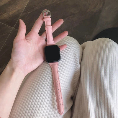 Slim leather strap for Apple Watch band 49mm series 7 8 9 41mm/45mm 38mm/42mm Wrist bracelet iWatch SE 6 5 4 3 40mm/44mm ultra-2