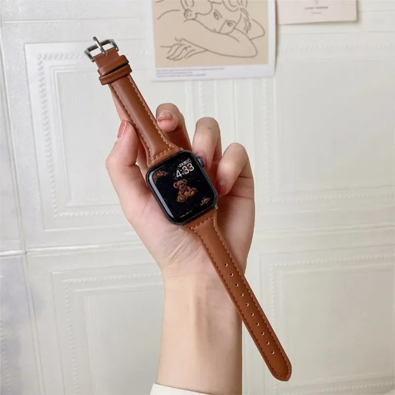 Slim leather strap for Apple Watch band 49mm series 7 8 9 41mm/45mm 38mm/42mm Wrist bracelet iWatch SE 6 5 4 3 40mm/44mm ultra-2