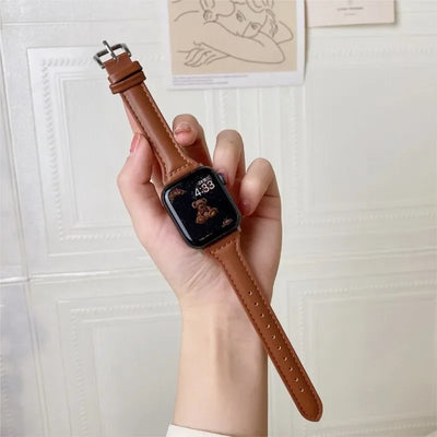 Slim leather strap for Apple Watch band 49mm series 7 8 9 41mm/45mm 38mm/42mm Wrist bracelet iWatch SE 6 5 4 3 40mm/44mm ultra-2